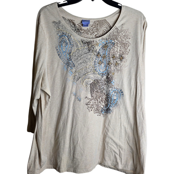 Laura Scott Woman Shirt Women 2XL Paisley Embellished 3/4 Sleeve Plus Size - Picture 1 of 8